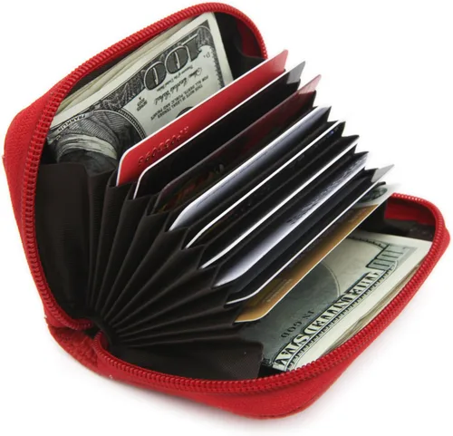 Miniatura 2 de Zhoma Tarjetero RFID de bolsillo con ventana para ID piel genuina S Rojo