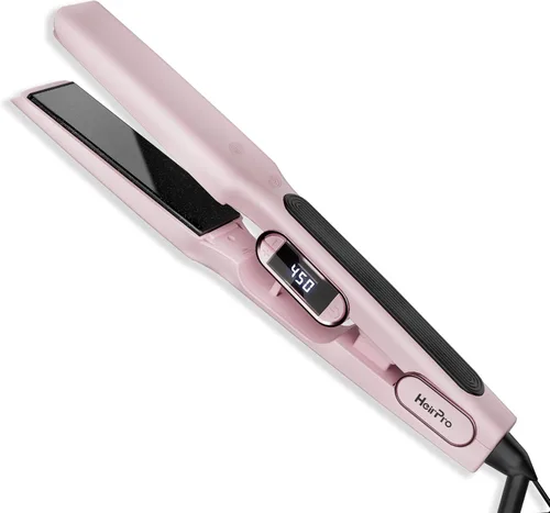 Plancha de cerámica con placa flotante 3D, plancha de pelo con 15 temperaturas para cabello grueso, mango ergonómico de silicona, pantalla LCD, Rosa