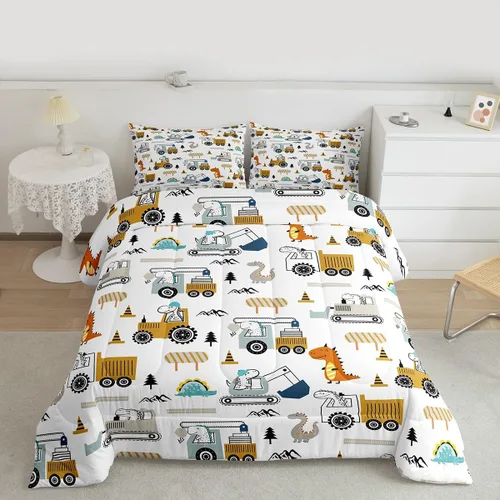 Miniatura 50 de Feelyou Juego de edredón de coche de dibujos animados para niños, edredón de construcción para niños, juego de ropa de cama de camiones y equipos