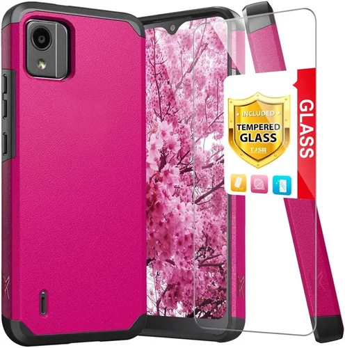Miniatura 9 de TJS Funda compatible con Nokia C110 N156DL, con protector de pantalla de vidrio templado de doble capa, soporte magnético híbrido a prueba de Gris