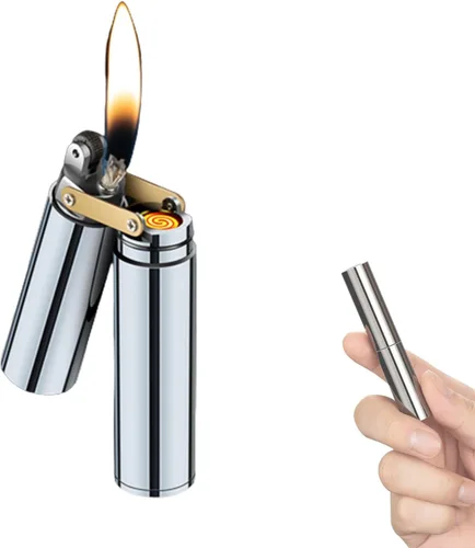 Encendedor de antorcha vintage 2 en 1 de queroseno y recargable por USB, mini cilíndrico Nunchuck a prueba de viento, herramienta de fumar para