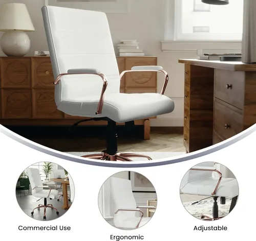 Miniatura 5 de Flash Furniture Whitney - Silla de escritorio giratoria de LeatherSoft de respaldo medio con asiento acolchado y reposabrazos, silla de oficina