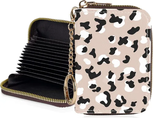 Miniatura 21 de Tarjetero de crédito para mujer, pequeña cartera RFID con cierre de llavero, bonita cartera de piel sintética, Huellas de patas en blanco y negro