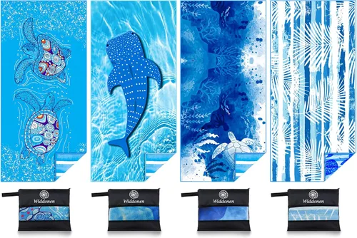 Miniatura 18 de Paquete de 2 toallas de playa de microfibra ligera y fina, sin arena, de secado rápido, absorbentes, compactas, suaves, para piscina, natación
