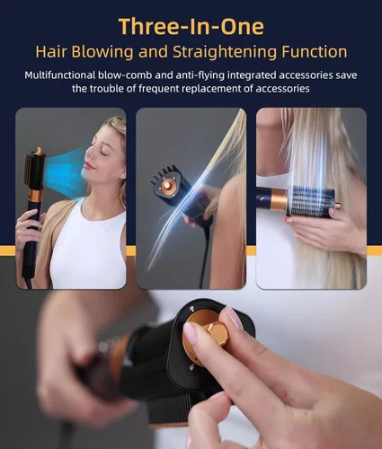 Miniatura 4 de Cepillo de secado de pelo profesional 8 en 1 con rizadores de envoltura automática, estilo de aire caliente sin daños por calor, con funda