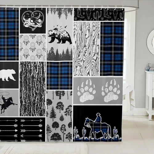 Miniatura 15 de Erosebridal Cortina de ducha de animales del bosque, cortina de ducha de oso ciervo, lobo, cortina de ducha de baño, cortina de baño impermeable