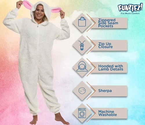 Miniatura 4 de FUNZIEZ! - Mameluco para adultos, disfraz de animal de Halloween, traje de cosplay de felpa de una pieza, para mujeres y hombres