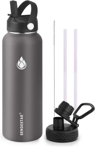 Miniatura 13 de SENDESTAR Botella de agua aislada de 24 onzas, boca ancha, botella de agua de 24 onzas con tapa con popote, tapa de boquilla, acero inoxidable