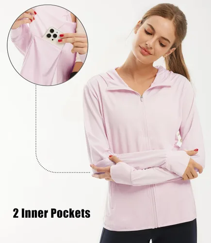 Miniatura 3 de Libin sudadera con capucha para mujer, con cremallera completa, UPF 50+, capucha con protección solar, de manga larga, para senderismo