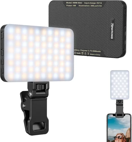 Miniatura 8 de Newmowa Luz rosa recargable para selfie, luz de video portátil con clip para teléfono/portátil/cámara con sensor inteligente, 3 modos, batería