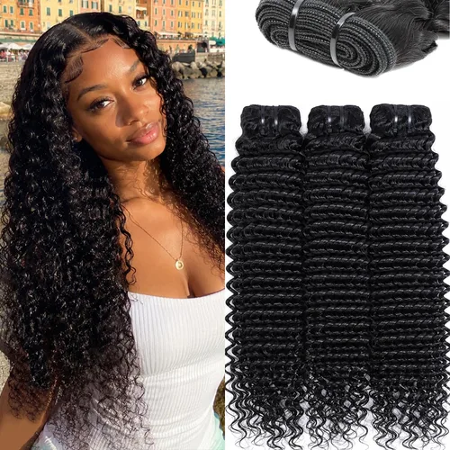 Miniatura 11 de Paquetes de cabello ondulado profundo 12A, cabello humano, paquetes de cabello rizado de 10 pulgadas, 100% cabello virgen brasileño sin procesar