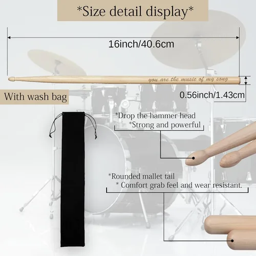 Miniatura 2 de Baquetas personalizadas de tamaño 5A con grabado láser en madera, regalo personalizado para músicos, bateristas, banda - Instrumentos musicales