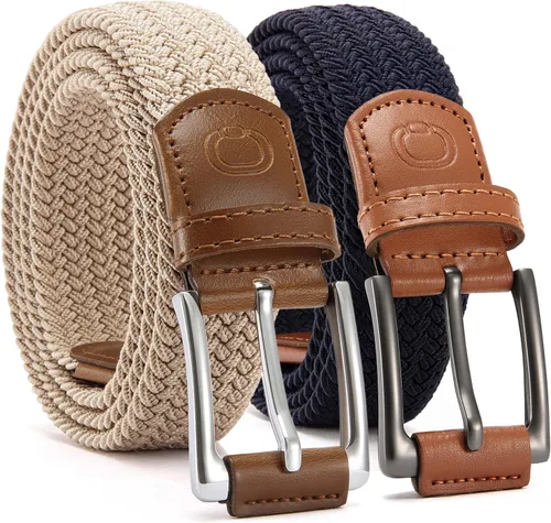 Miniatura 16 de CHAOREN Cinturón elástico para hombre, paquete de 2 - Cinturones trenzados de 1 3/8" para golf para hombres - Elástico casual para pantalones y jeans