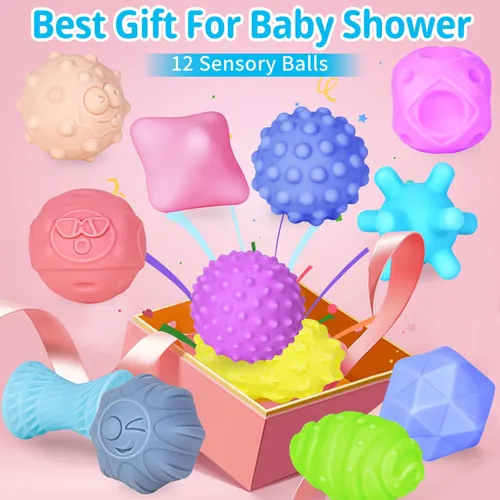 Miniatura 6 de 12 piezas de bolas sensoriales para niños pequeños de 1 a 3 años, juguetes sensoriales para bebés de 6 a 12 meses, juguete montessori para bebés