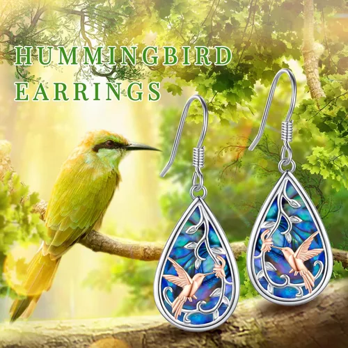 Miniatura 90 de Aretes colgantes de plata de ley con diseño de árbol de la vida, flor, abeja, animales, gato, colibrí, piedra lunar, turquesa, aretes con cierre