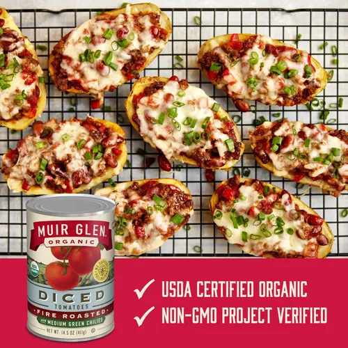 Miniatura 3 de Muir Glen Tomates enlatados orgánicos tostados al fuego en cubitos con chiles verdes medianos, 14.5 oz.