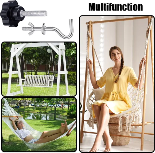 Miniatura 6 de Therwen Kit de 8 piezas de accesorios para hamaca de alta resistencia, gancho de rosca de repuesto, perilla de mano para columpio, patio, base
