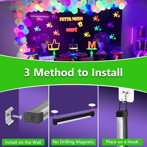 Miniatura 3 de Luces negras recargables, luz negra LED portátil para fiesta brillante, barra de luz negra regulable de 10 W para Halloween, póster, decoración