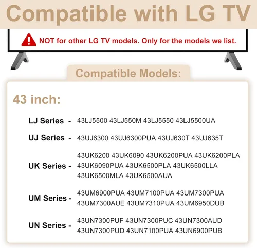 Miniatura 2 de Soporte de TV de 43 pulgadas para LG TV Legs 43LJ5500 43UJ6300 43UJ635T 43UK6200 43UK6090 43UK6500 43UM6900 43UM7100 43UM7300 43UN7300 43UN71 00