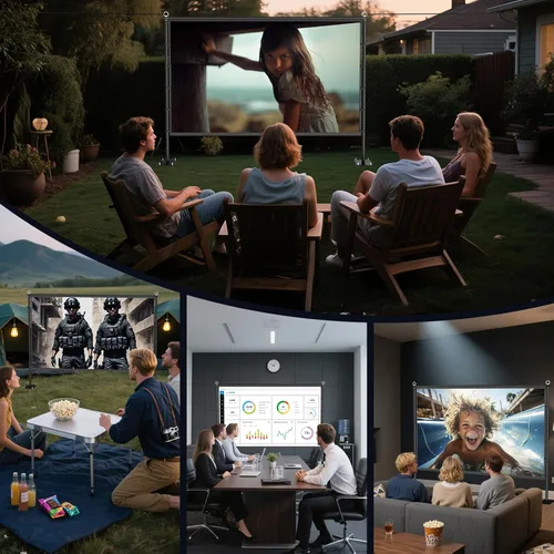 Miniatura 9 de Pantalla de proyector para exteriores con respaldo negro, pantalla de proyección portátil de 120 pulgadas con soporte, pantalla de película opaca