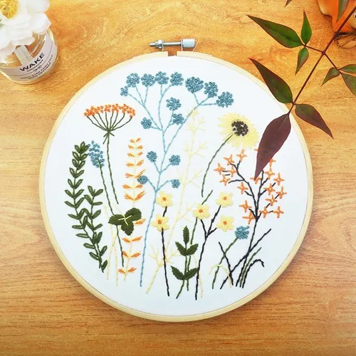 Kits de iniciación de bordado con estampado de bricolaje, flores pequeñas con patrón para principiantes, aros de tela, hilos de costura, arte de