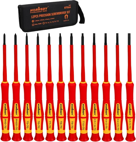 HORUSDY Juego de destornilladores de precisión de 12 piezas, destornilladores eléctricos aislados de 1000 V con puntas magnéticas y tapa superior