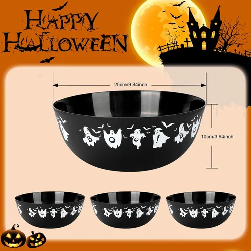 Miniatura 2 de 3 cuencos de plástico de Halloween para dulces, cuencos reutilizables para Halloween, suministros para fiestas de Halloween (fantasma negro)