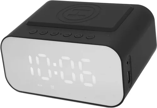 Miniatura 4 de Yunseity Altavoz Bluetooth con reloj despertador, cargador de carga rápida de 15 W, radio FM, temporizador de sueño, 3 niveles de brillo ajustable