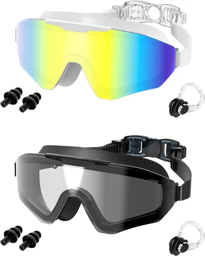 Miniatura 8 de Paquete de 2 gafas de natación para adultos, hombres y mujeres, protección UV antivaho sin fugas, visión amplia de 180°, visión clara, gafas