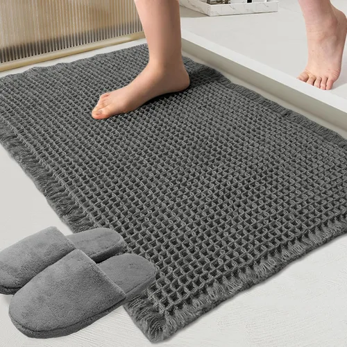 Miniatura 7 de ZALL - Tapete de baño de punto gofre beige, súper absorbente, antideslizante, color crema, 18 x 30 pulgadas, lavable a máquina, ultra suave