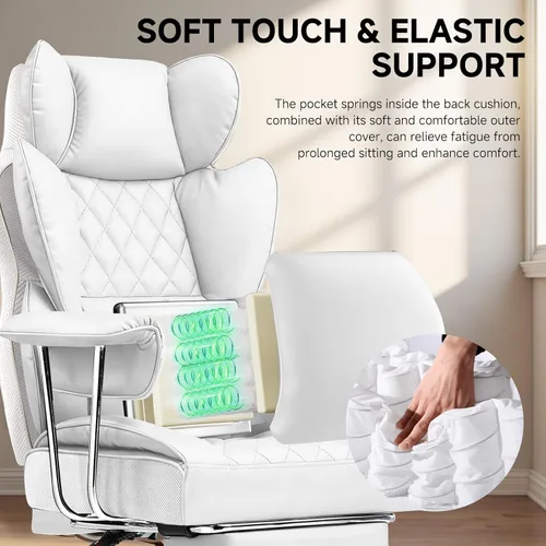 Miniatura 4 de COMHOMA Silla de juegos grande y alta con soporte lumbar de resorte de bolsillo, silla de oficina ergonómica con reposapiés, silla de escritorio