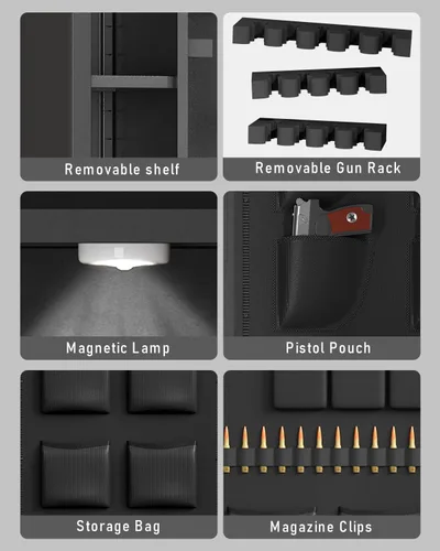 Miniatura 6 de Caja fuerte para armas de 20 a 25, caja fuerte digital de 52 pulgadas para rifles y pistolas con 3 estantes para armas y estantes ajustables