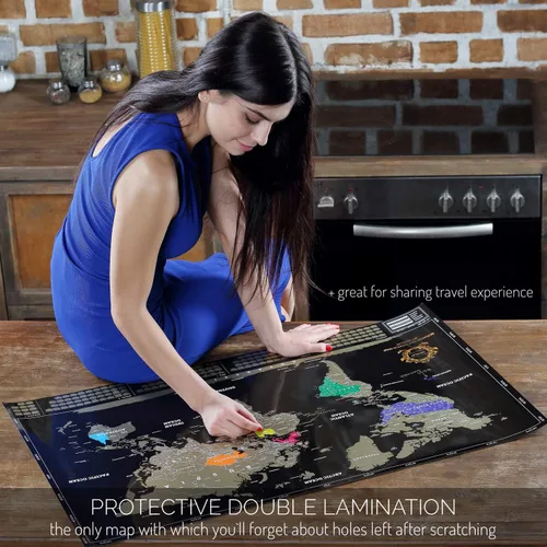 Miniatura 7 de Mapa del mundo para raspar – Extra grande – Póster de mapa del mundo fácil de enmarcar – El mejor regalo de mapa del mundo de viaje – Todos