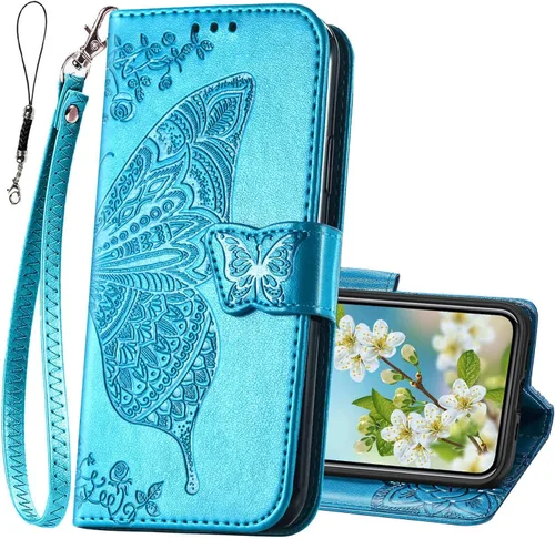 Miniatura 12 de Funda tipo cartera para iPhone 12 Pro/iPhone 12, funda con tapa para mujer con diseño de mariposa en relieve de piel sintética, soporte
