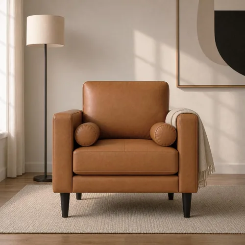 Miniatura 15 de Naomi Home Siggy - Silla decorativa de piel auténtica de 400 libras de capacidad, relleno de cojín de plumas de ganso para comodidad similar a una