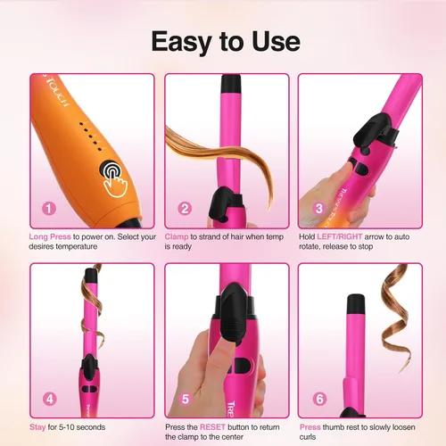 Miniatura 7 de Rizador giratorio de barril extralargo con abrazadera corta, rizador automático de 1 pulgada que crea rizos sueltos, para cabello medio y largo
