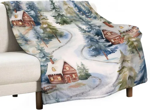 Manta de invierno de acuarela de Navidad en el bosque, manta cálida y acogedora para sofá, cama para adultos, 30 x 40 pulgadas, manta de microfibra
