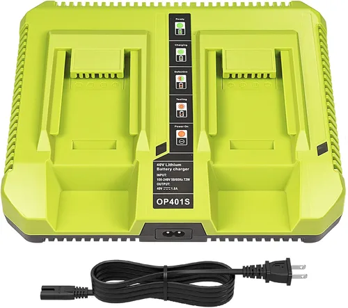 CHAUNVEN Cargador de 40 V para Ryobi, OP401 Batería de iones de litio de 40 voltios Cargador dual para batería OP4015 OP4026 OP4030 OP4040 OP4050
