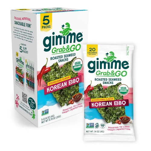Miniatura 12 de Gimme Seaweed Grab & Go - Bocadillos de Algas Marinas Tostadas Orgánicas Premium, Sal Marina, 5 Unidades Sin Bandeja, Keto, Vegano, Sin Gluten, Gran