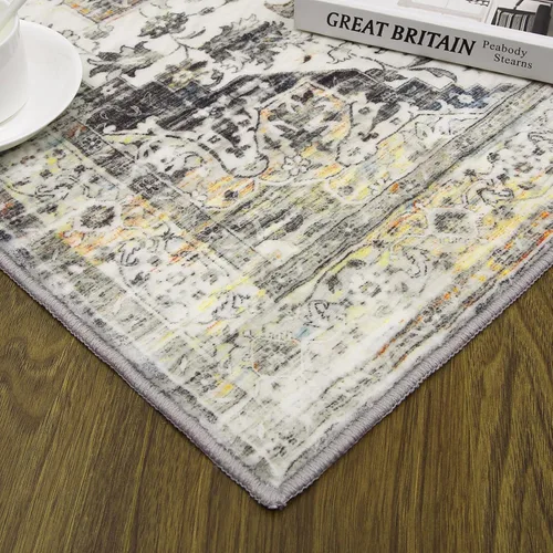 Miniatura 4 de JOLENE.K Alfombra oriental lavable de 6 x 9 pies, suave, con estampado envejecido, vintage, antideslizante, resistente a las manchas, de pelo bajo