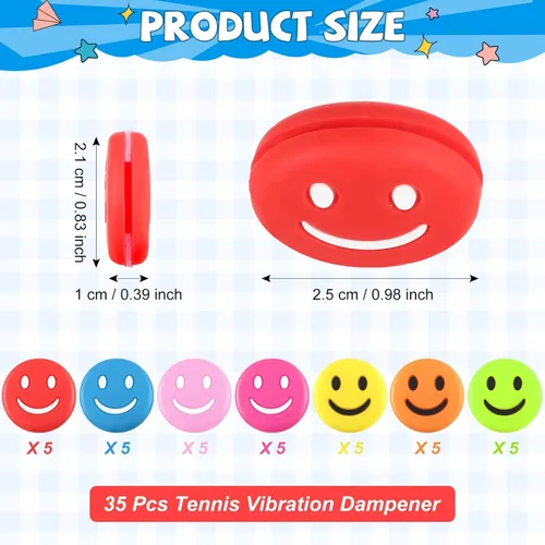 Miniatura 2 de Jexine 35 piezas de raqueta de silicona para amortiguador de vibraciones de tenis, raqueta de suministros de tenis para regalo (sonrisa)