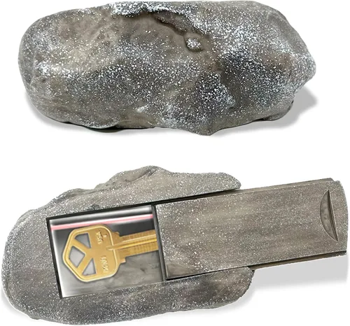 Miniatura 10 de (Tipo-A (Negro), 1 Paquete) Roca Falsa - Parece Piedra - Segura para Exteriores - Caja Fuerte Secreta para Exteriores para Llaves, Roca de Piedra