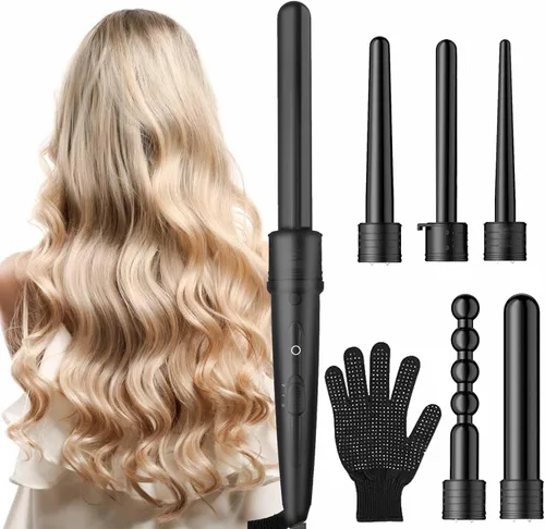 Plancha rizadora de pelo de 3 barriles - Varita rizadora 5 en 1 con calentamiento rápido - Rizador de varita rizadora para todo tipo de cabello,