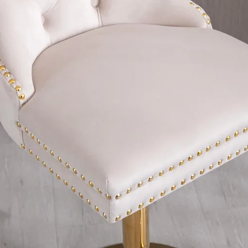 Miniatura 10 de Taburete de bar giratorio con respaldo copetudo, taburetes de bar ajustables en altura de mostrador, ribete de cabeza de clavo, silla de bar Beige +