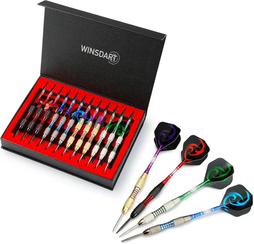 WINSDART Juego de dardos de punta metálica profesional de dardos de metal para dardo con punta de acero con barril de hierro antideslizante, ejes de