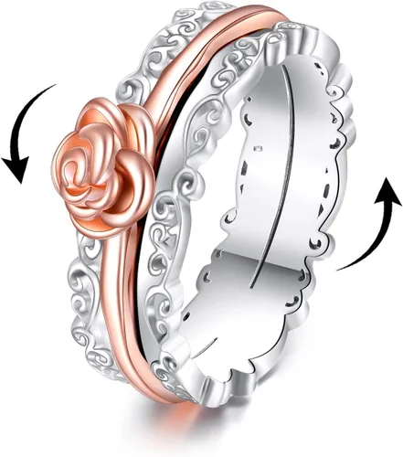 Miniatura 36 de VONALA Anillos giratorios de plata esterlina 925 con diseño de filigrana y girasol, cruz, piedra lunar, ágata musgo, anillos giratorios