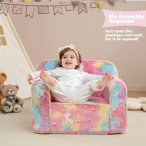 Miniatura 6 de Cómoda silla de espuma para niños, sillón para niños, sofá para niños, sofá para niños, silla de lectura con brillo en la oscuridad (rosa brillante)