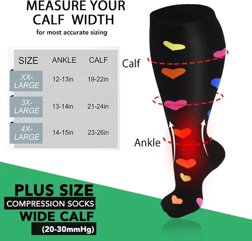 Miniatura 2 de 3 pares de calcetines de compresión de talla grande para mujeres y hombres, pantorrilla ancha de 20-33 mmhg, soporte extra grande hasta la rodilla