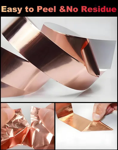 Miniatura 3 de Cinta adhesiva de cobre de 1 pulgada x 50 pies, cinta adhesiva de lámina metálica doble conductora para blindaje EMI/RFI, manualidades de bricolaje