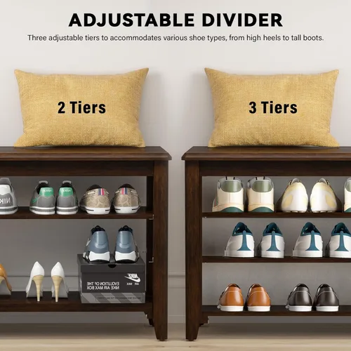 Miniatura 7 de Taitiy Zapatero con parte superior plana de madera de caucho y 3 estantes ajustables, zapatero de madera para entrada, pasillo, vestíbulo, puerta